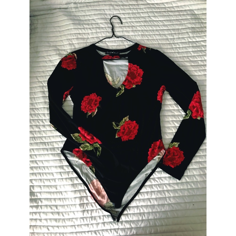 Black bodysuit with red roses